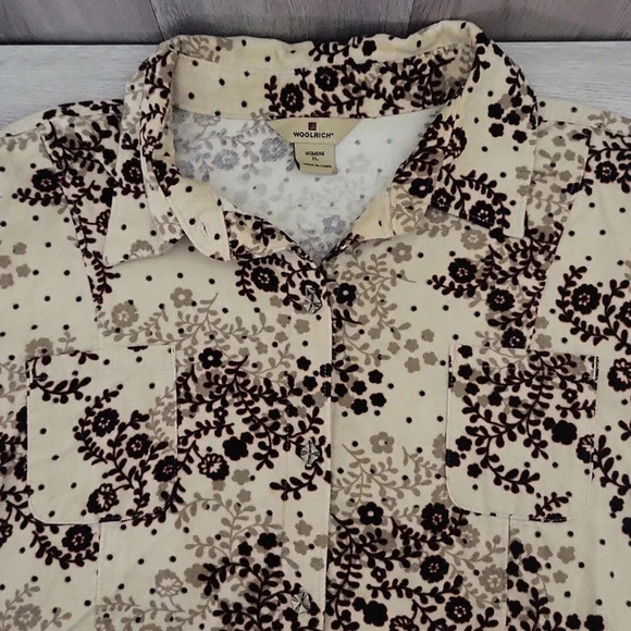 🛍Woolrich Vintage Cream Floral Long Sleeve Collar Button‎ Down Cotton Womens XL - Picture 6 of 11